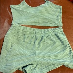 Green Textured Crop Top and Shorts Set